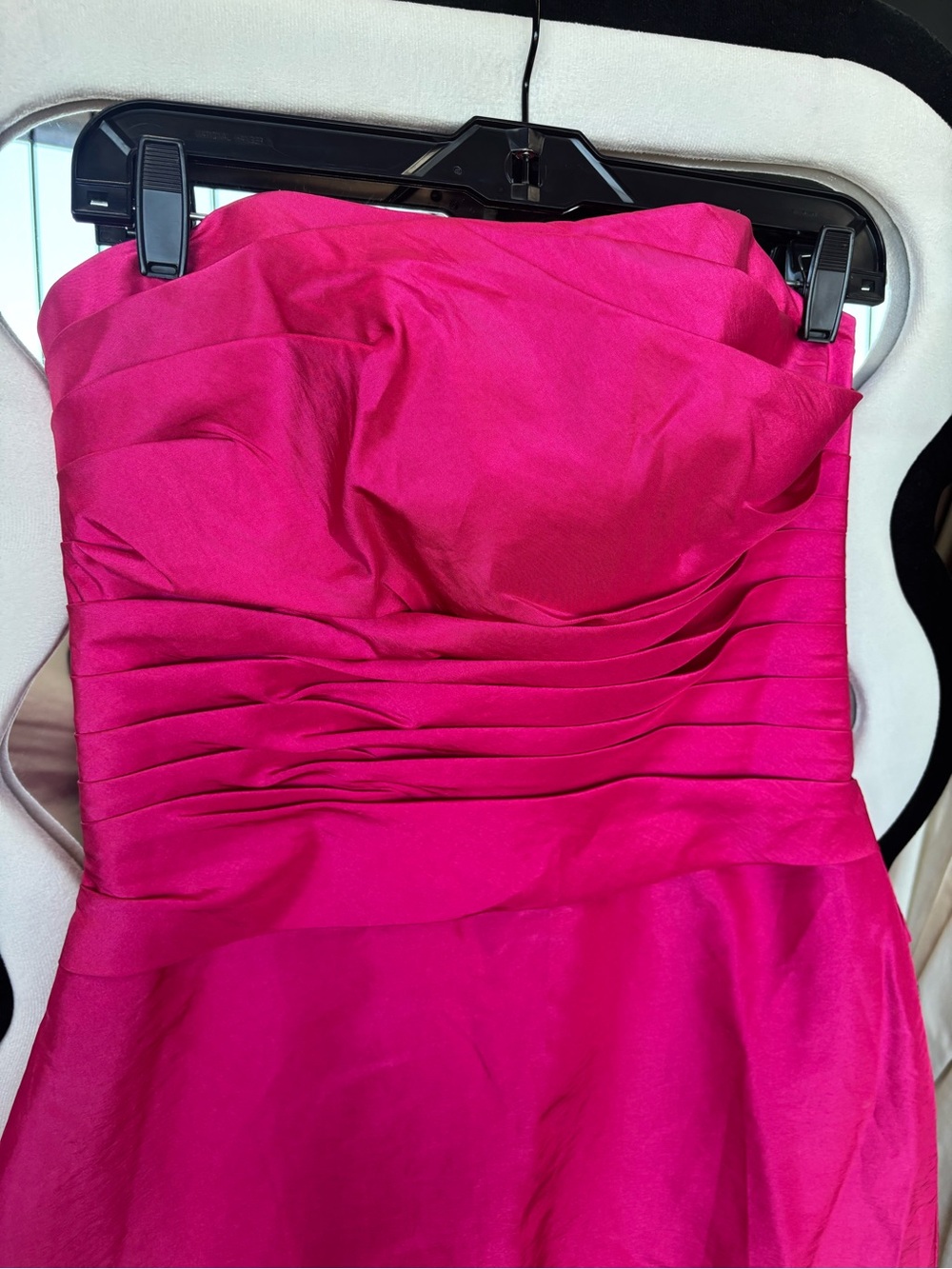 Impressions Strapless Ruched Hot Pink Cocktail Dress